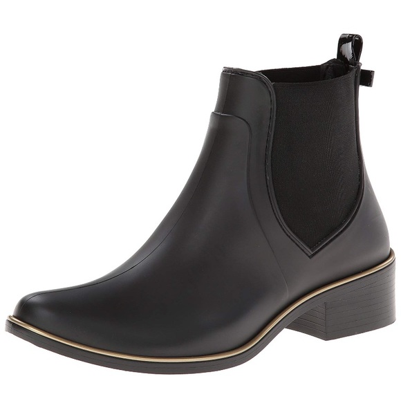 KATE SPADE Chelsea Black Gold Ankle Rain Boots - Picture 2 of 7